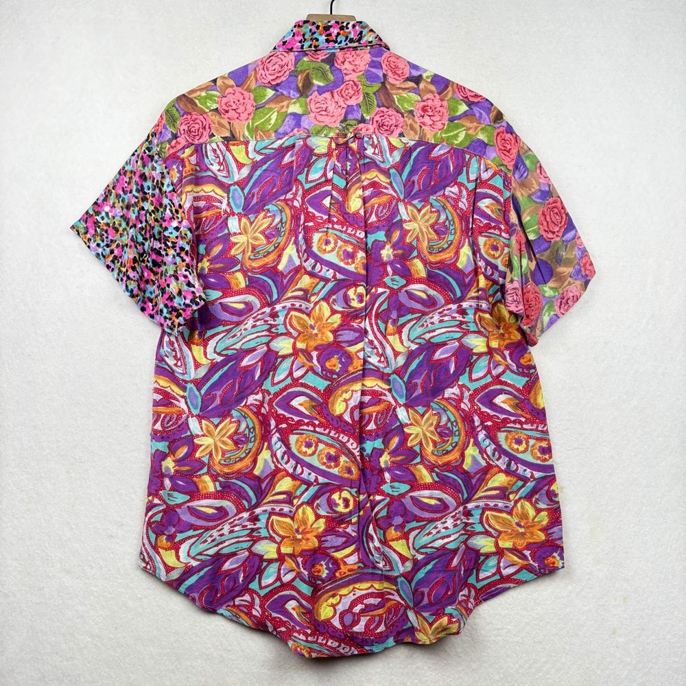 Nuovo‎ Rayon Blouse Womens M Patchwork Floral Paisley Boho Eclectic - Picture 4 of 9